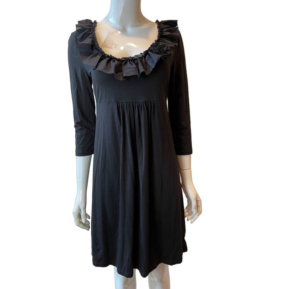 J. Crew Womens Ruffled Neck Empire Waist Dress 18638SP10 3/4 Sleeve Black Small - Picture 1 of 9